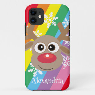 Cute Reindeer Cartoon Christmas Fun Rainbow iPhone 11 Case