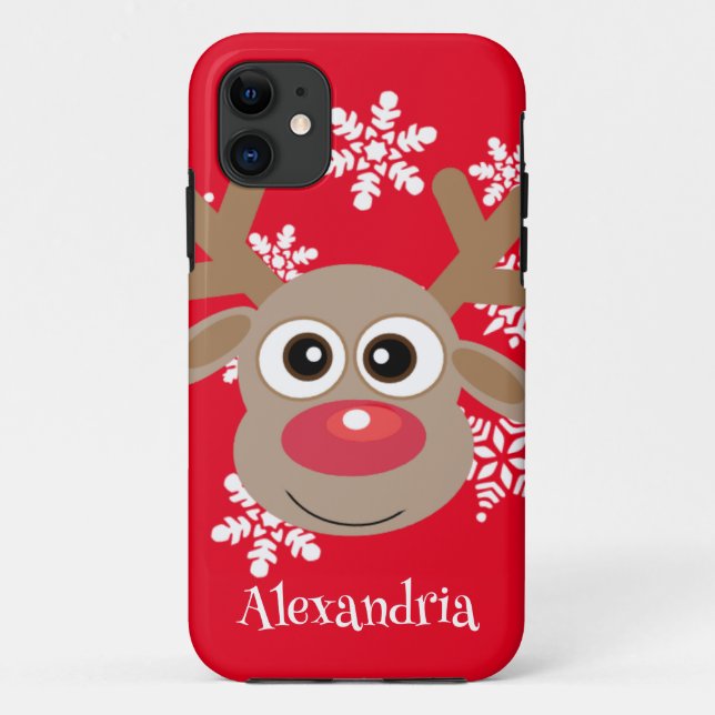 Cute Reindeer Cartoon Christmas Fun Red White Case-Mate iPhone Case (Back)