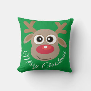 Cute Reindeer Cartoon Green Christmas Novelty Throw Pillow