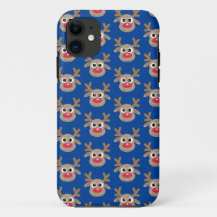 Cute Reindeer Cartoon Pattern Christmas Blue iPhone 11 Case