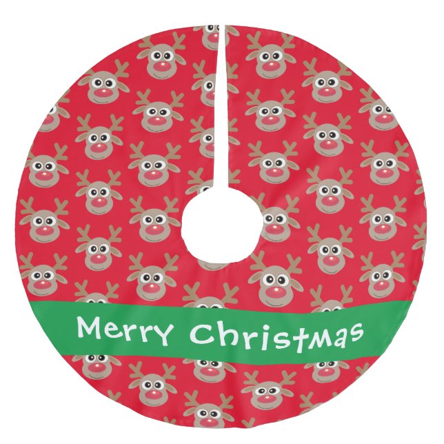 Cute Reindeer Cartoon Pattern Red  Brushed Polyester Tree Skirt (Front)