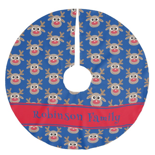 Cute Reindeer Cartoon Pattern Red Green Brushed Polyester Tree Skirt (Front)