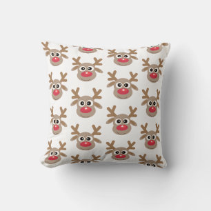 Cute Reindeer Cartoon White Christmas Pattern Throw Pillow