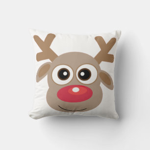 Cute Reindeer Cartoon White Christmas Throw Pillow