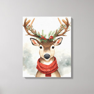 Cute Reindeer Christmas Canvas Art For Holiday