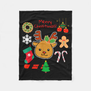 Cute Reindeer Christmas Cartoon Holiday Festive Ar Fleece Blanket