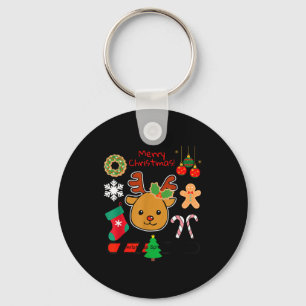 Cute Reindeer Christmas Cartoon Holiday Festive Ar Keychain