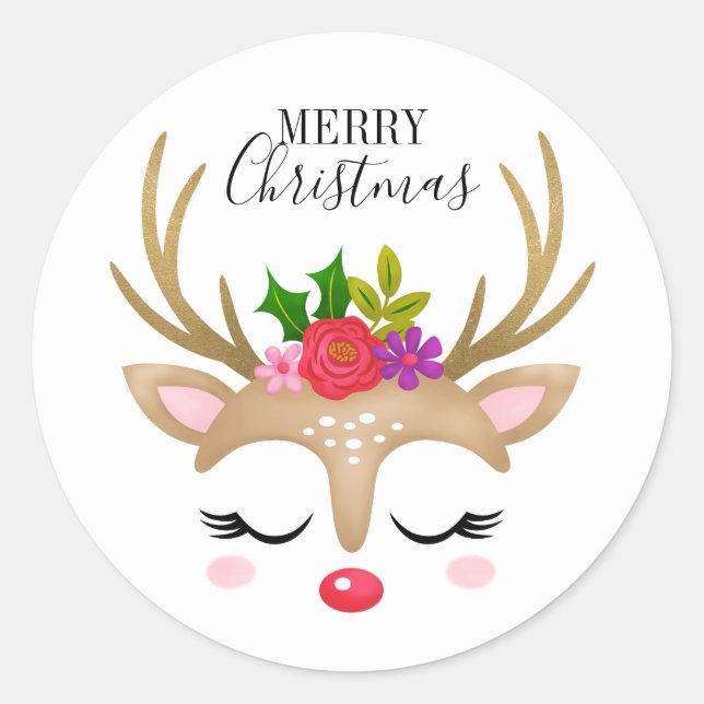 Cute Reindeer Christmas  Classic Round Sticker (Front)