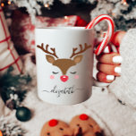 Cute Reindeer Christmas Coffee Mug<br><div class="desc">This custom reindeer mug makes the perfect personalized Christmas gift. It features a cute reindeer face with your name. This hot chocolate or coffee mug is perfect for your children, grandkids or friends. Give as a secret Santa or office gift.</div>