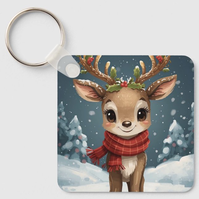 Cute reindeer christmas fun stocking gifts keychain (Front)