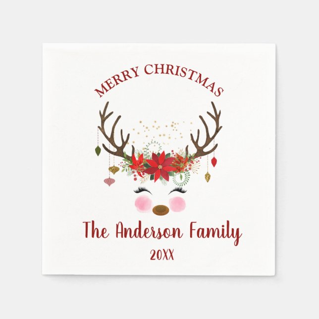 Cute Reindeer Christmas Holiday Party Napkins (Front)
