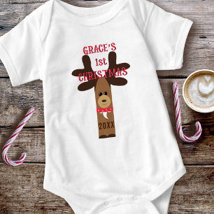 Cute Reindeer Christmas Holiday Personalized Baby Bodysuit