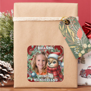 Cute Reindeer Christmas Holiday Wreath  Square Sticker