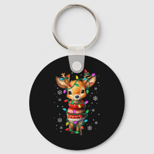 Cute Reindeer Christmas Lights Santa Xmas Pjm Wome Keychain