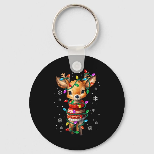 Cute Reindeer Christmas Lights Santa Xmas Pjm Wome Keychain (Front)