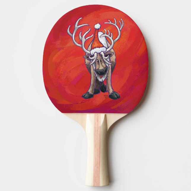 Cute Reindeer Christmas On Red Ping Pong Paddle (Front)