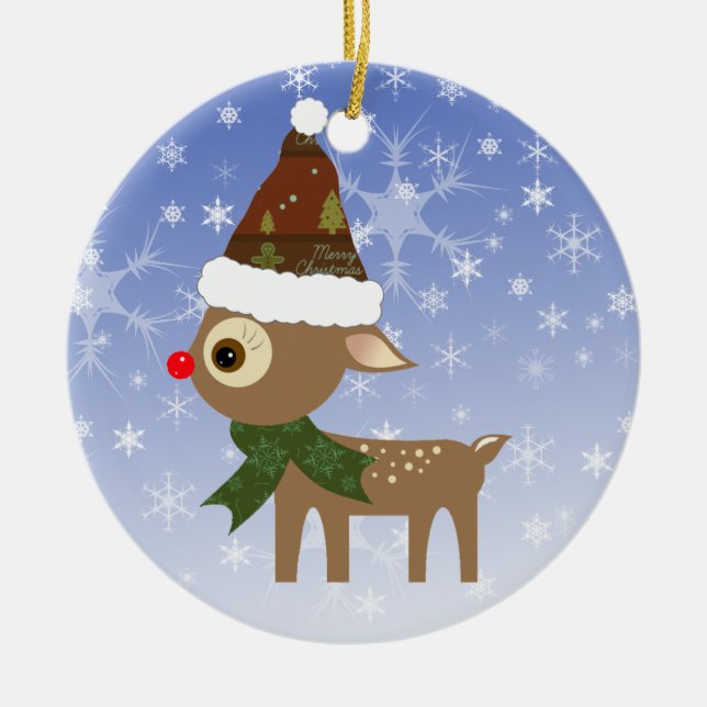 Cute Reindeer Christmas Ornament (Front)