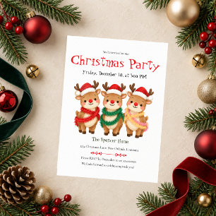 Cute Reindeer Christmas Party Invitation