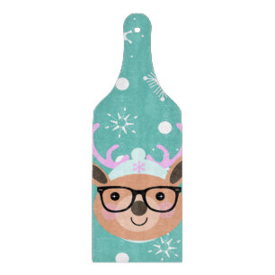 Cute Reindeer Christmas Party Scarf Hat Glasses Cutting Board
