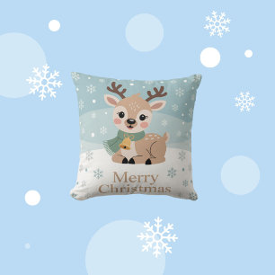 Cute Reindeer Christmas Pastel Baby Deer Holiday Throw Pillow