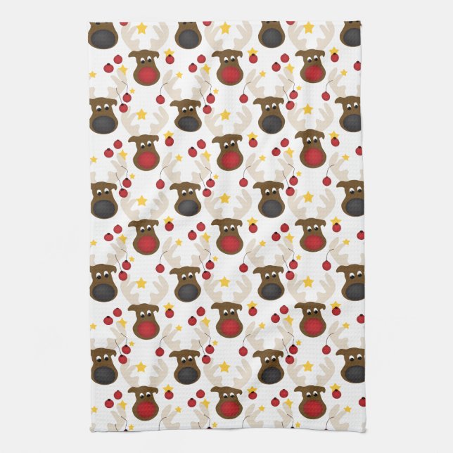 Cute Reindeer Christmas Pattern Kitchen Towel (Vertical)