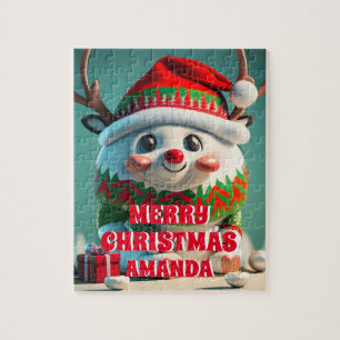 Cute Reindeer Christmas Personalized Kids Jigsaw Puzzle