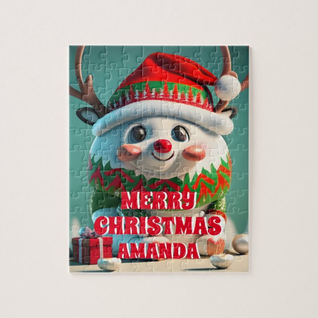 Cute Reindeer Christmas Personalized Kids  Jigsaw Puzzle (Vertical)
