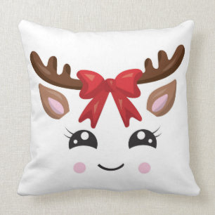 Cute Reindeer Christmas Pillow/ Tan Stripe Throw Pillow