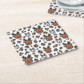 Cute reindeer Christmas Square Paper Coaster