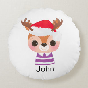 Cute Reindeer Christmas Winter Animal Round Pillow
