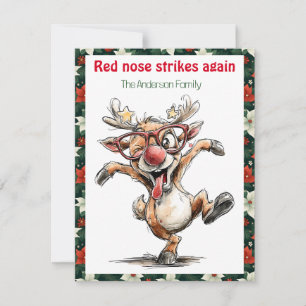 Cute reindeer christmas wish red retro Postcard