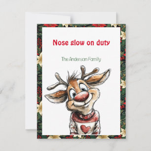 Cute reindeer christmas wish red retro Postcard