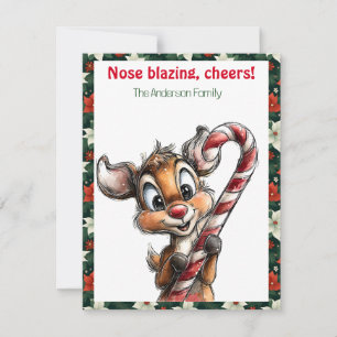 Cute reindeer christmas wish red retro Postcard