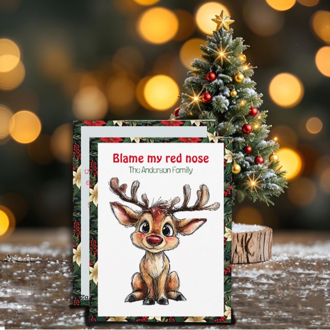 Cute reindeer christmas wish red retro Postcard (Creator Uploaded)
