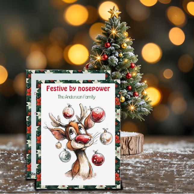 Cute reindeer christmas wish red retro Postcard (Creator Uploaded)