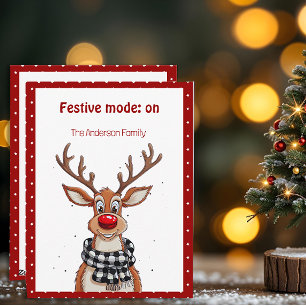 Cute reindeer christmas wish red retro Postcard