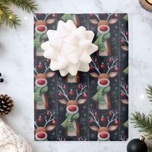 Cute Reindeer Christmas Wrapping Paper Sheet