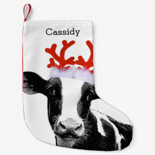 Cute Reindeer Costume Cow with Personalized Name Small Christmas Stocking