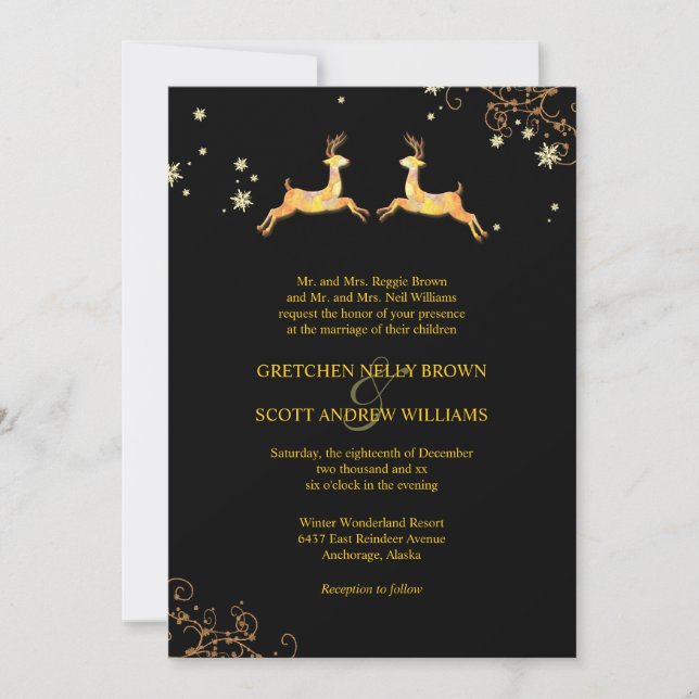 Cute Reindeer Couple Winter Wedding Invitation (Front)