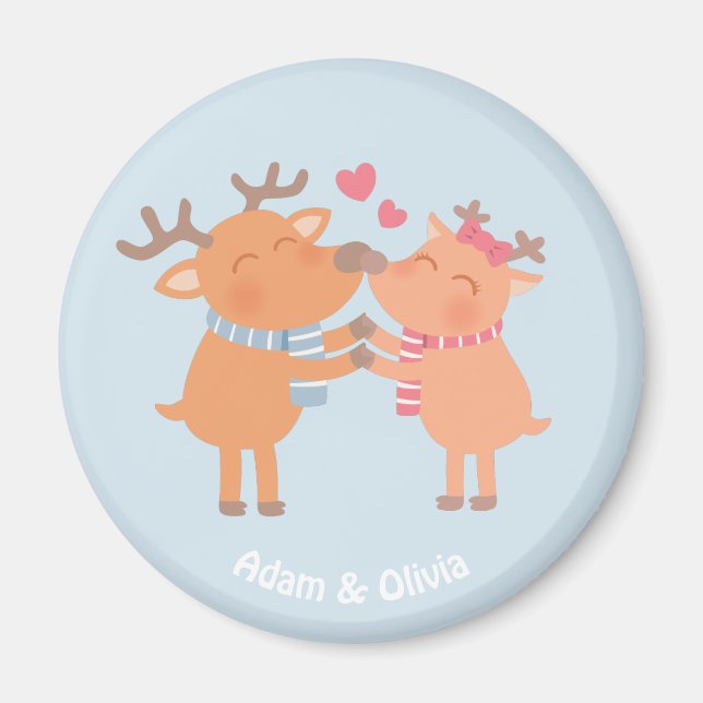 Cute Reindeer en amour Nez Nuzzle Magnet (Devant)