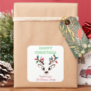 Cute Reindeer face Christmas Personalized Square Sticker