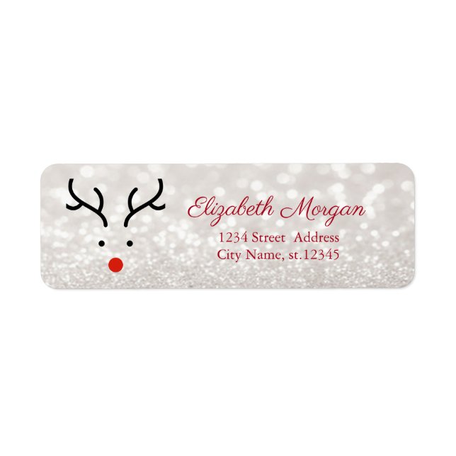 Cute Reindeer Face, Glittery Bokeh Label (Front)