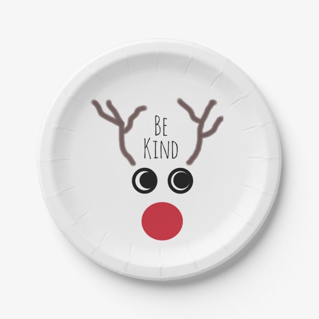 Cute Reindeer Face Kid's Christmas Party Paper Plate (Front)