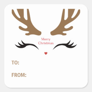 Cute Reindeer Face Modern Merry Christmas Holiday  Square Sticker