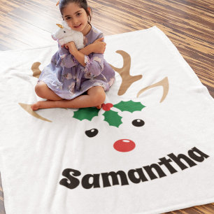 Cute Reindeer Face Personalized Christmas Blanket