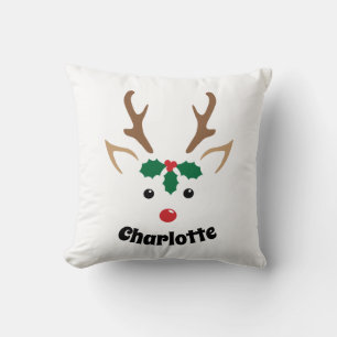 Cute Reindeer Face   Personalized Christmas Decor Throw Pillow