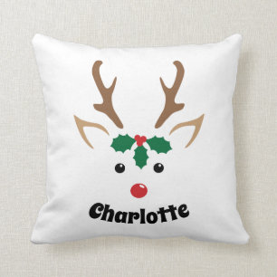 Cute Reindeer Face   Personalized Christmas Decor Throw Pillow