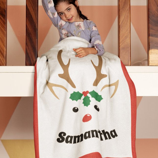Cute Reindeer Face | Personalized Christmas Fleece Blanket (Creator Uploaded)