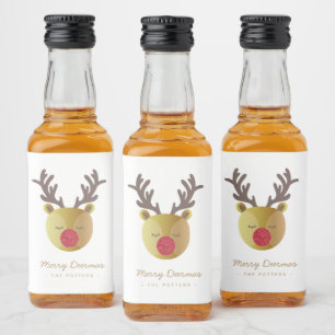 Cute Reindeer   Fun Christmas White & Gold Liquor Bottle Label
