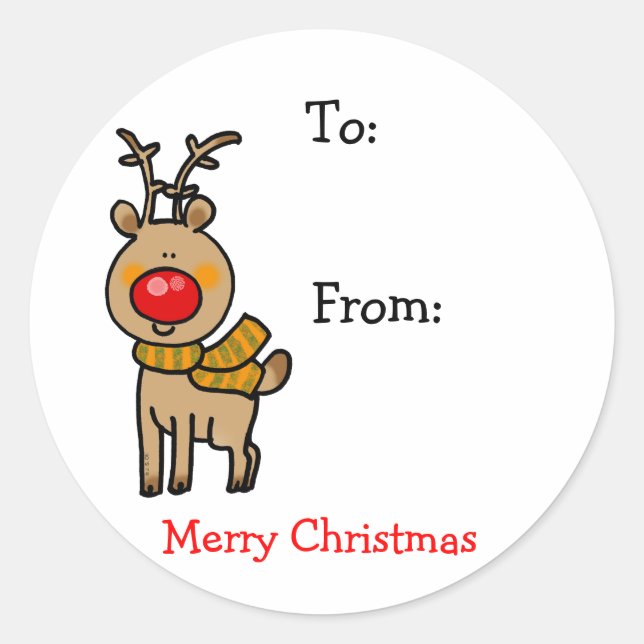 Cute Reindeer Gift Tag Sticker – Christmas   (Front)